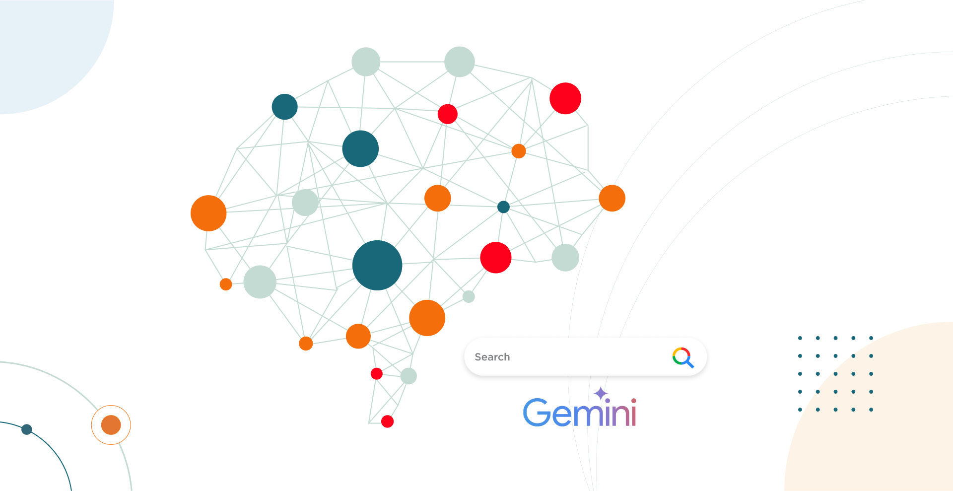 Illustration representing Googles connectivity alongside Google Gemini Logo