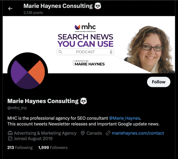 Marie Haynes Twitter profile