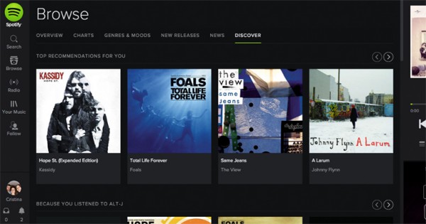 Screenshot of Spotify's Browse feature