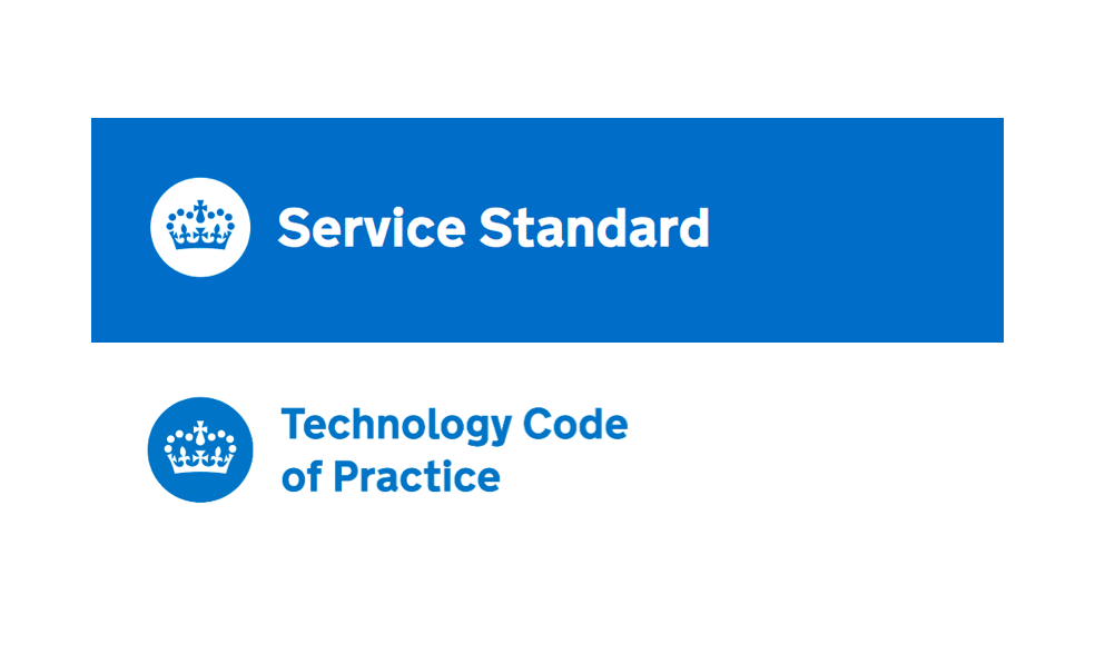 Two illustrated badges representing GDS Service Standard and Technology Code of Practice