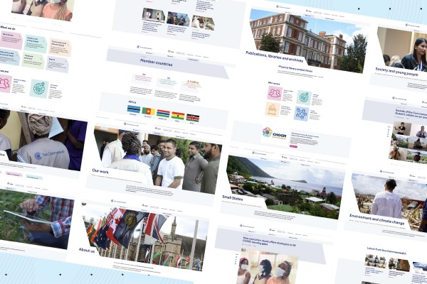 A series of screenshots of the new Commonwealth Drupal 9 website.