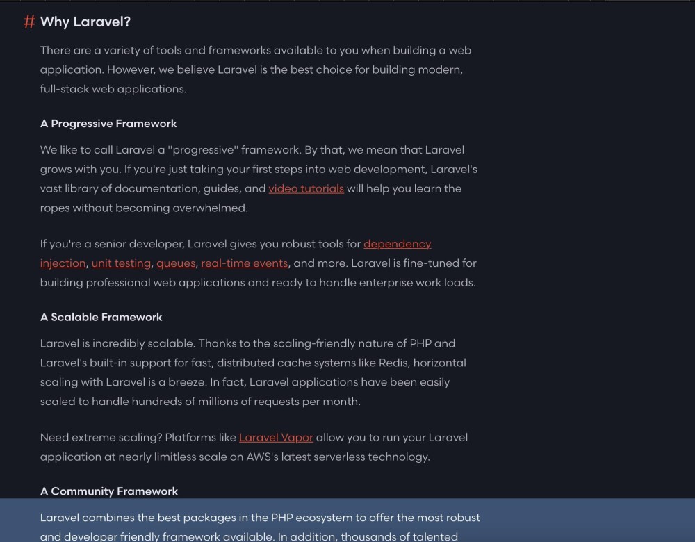 Screenshot of Laravel documentation