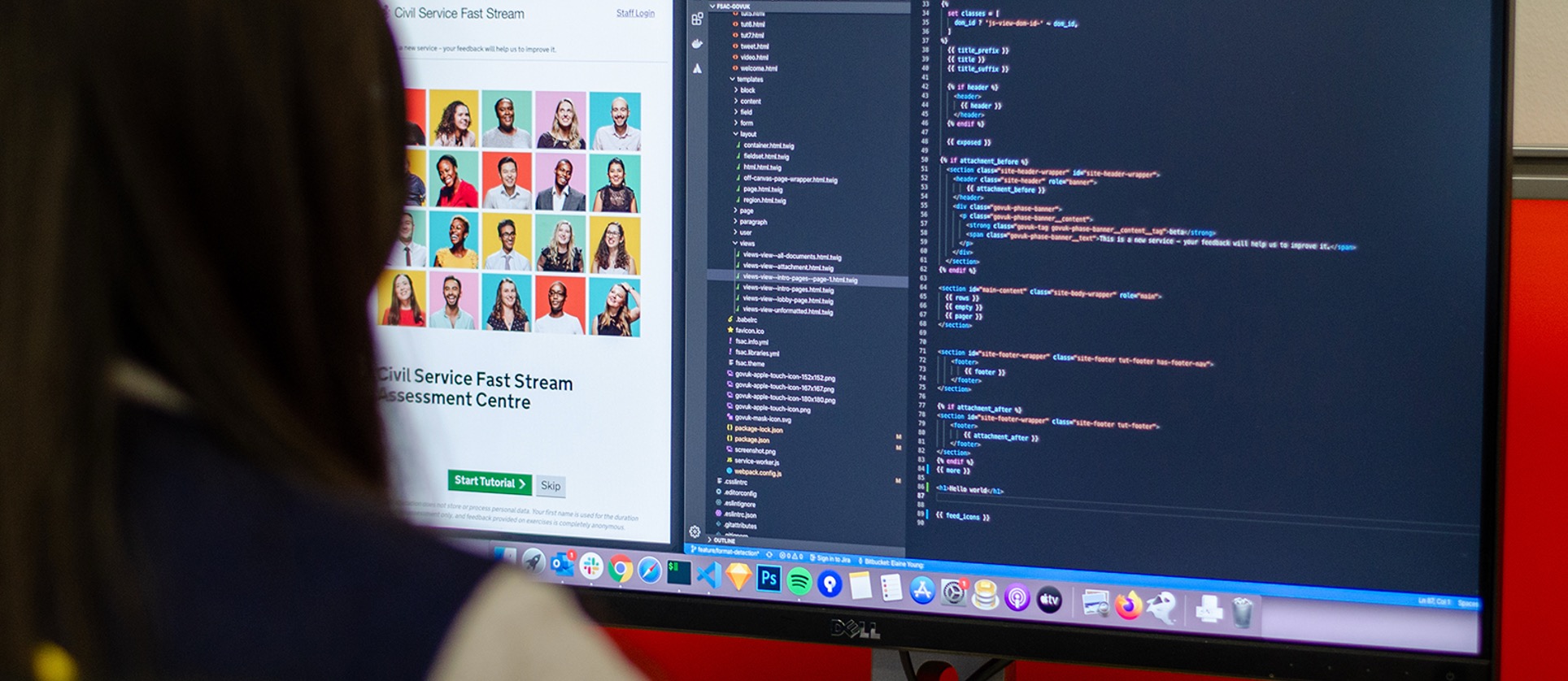FSAC developer working at a screen on the code base for the Drupal digital platform with a