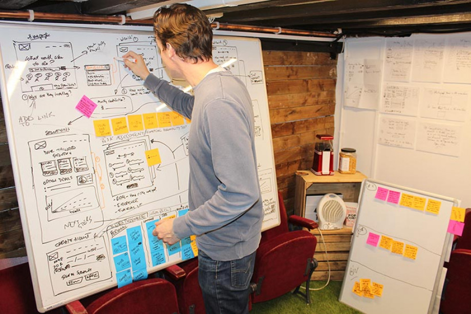 Sam laying out a UX strategy Sam working on a UX strategy