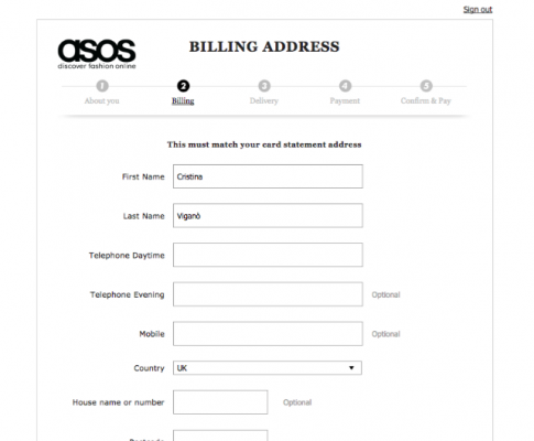 Funnelling Example using the ASOS checkout process