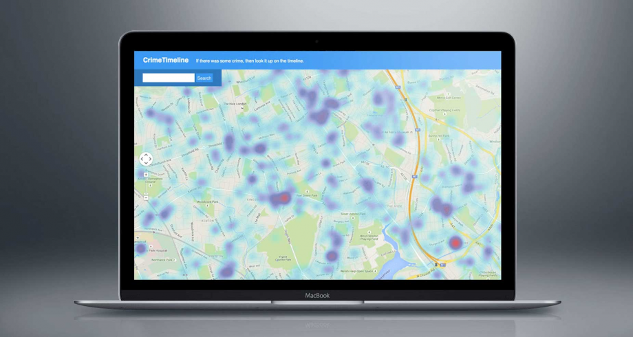 CRIMETIMELINE Crimetimeline map shown on a Macbook