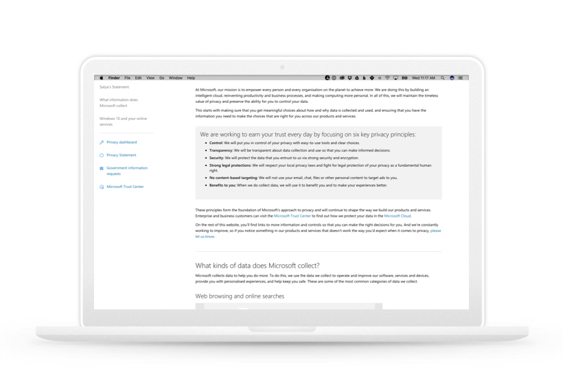 Six Privacy Principles from Microsoft on a MacBook