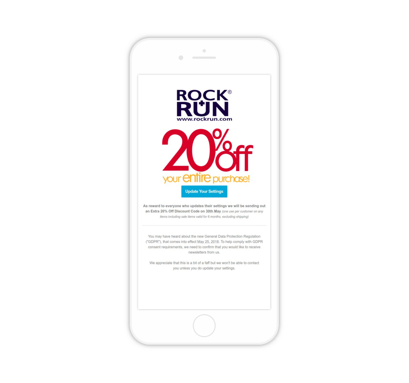 Rock Run 20% offer on an iPhone
