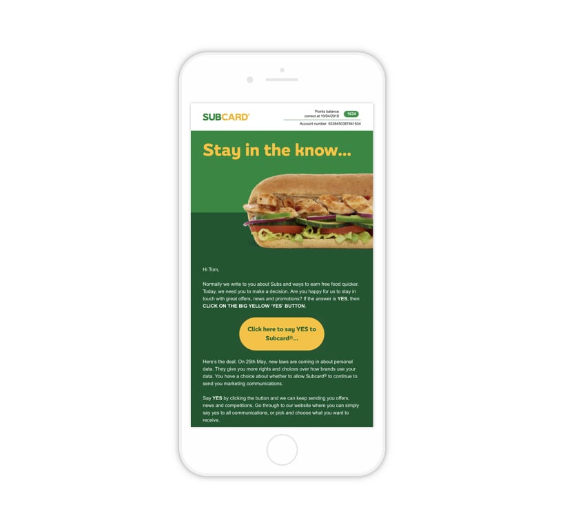 Subway 'Stay in the Know' on an iPhone
