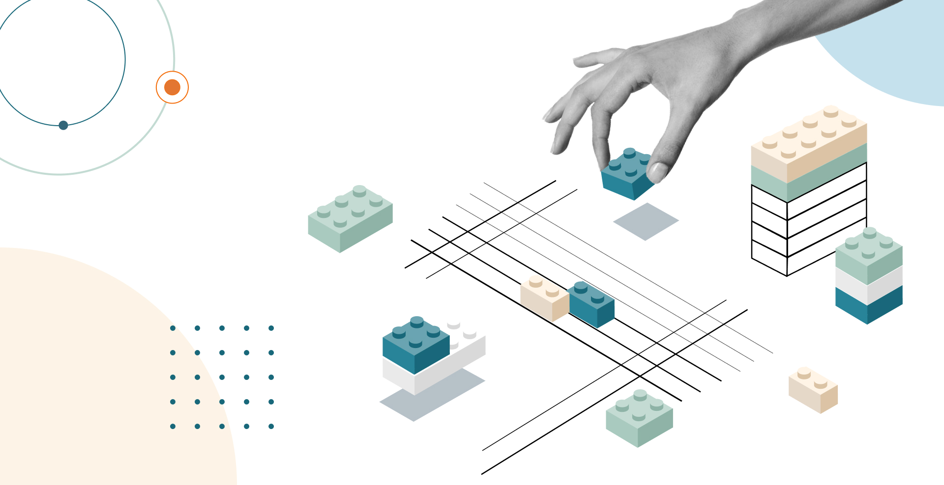 Hand playing with lego bricks, representing a design system set-up