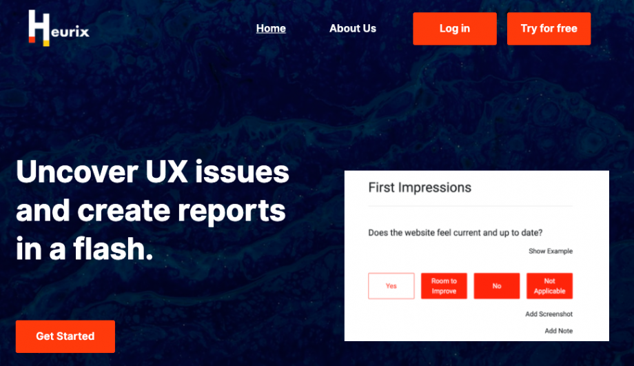 A screenshot of the Heurix UX assessment website