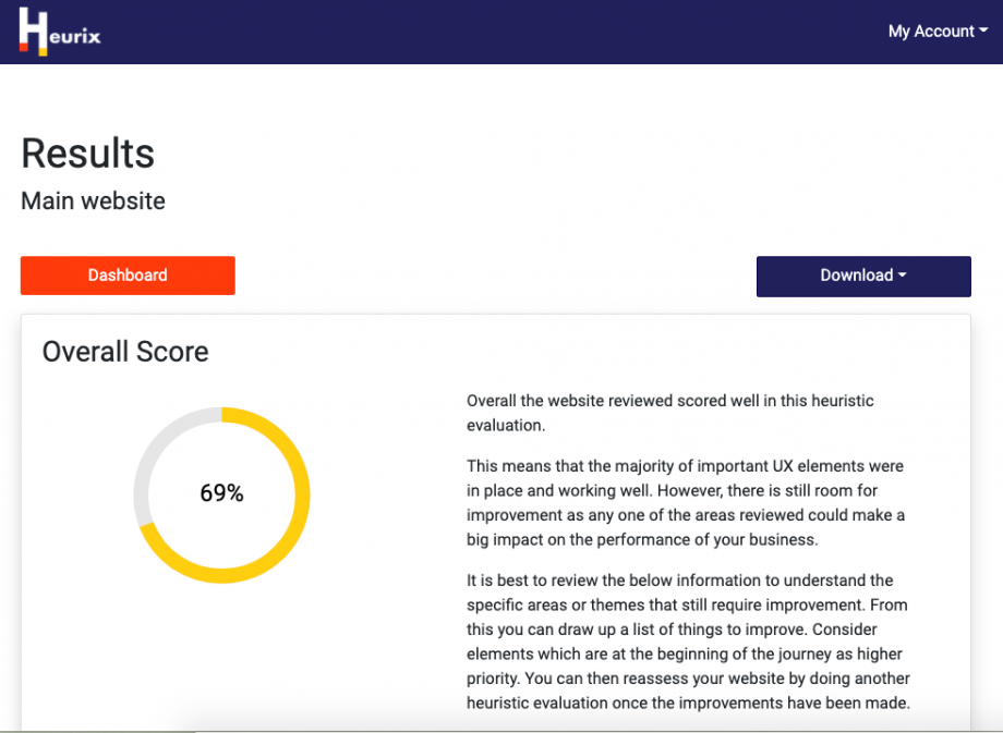 A screenshot of a Heurix report summary