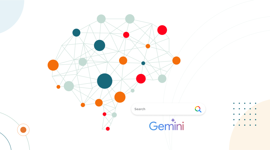 Illustration representing Googles connectivity alongside Google Gemini Logo