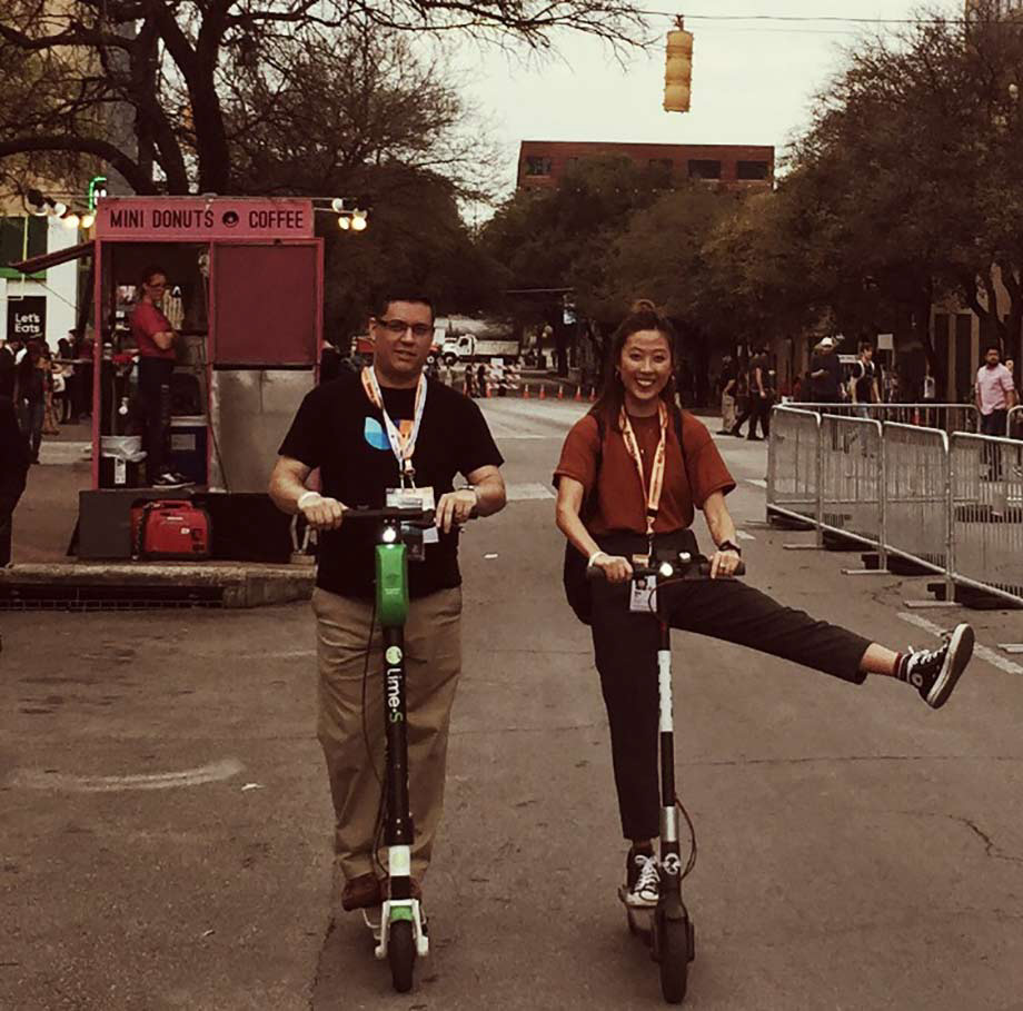 Ramon and May on scooters at SXSW Ramon and May on scooters at SXSW