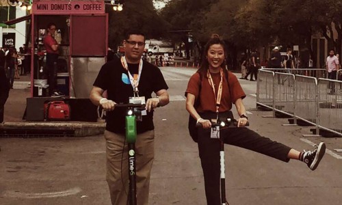 Ramon and May on scooters at SXSW