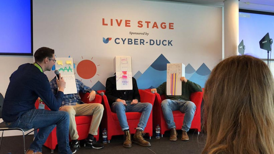 matt talks to the chatbots UX LIVE chatbot panel
