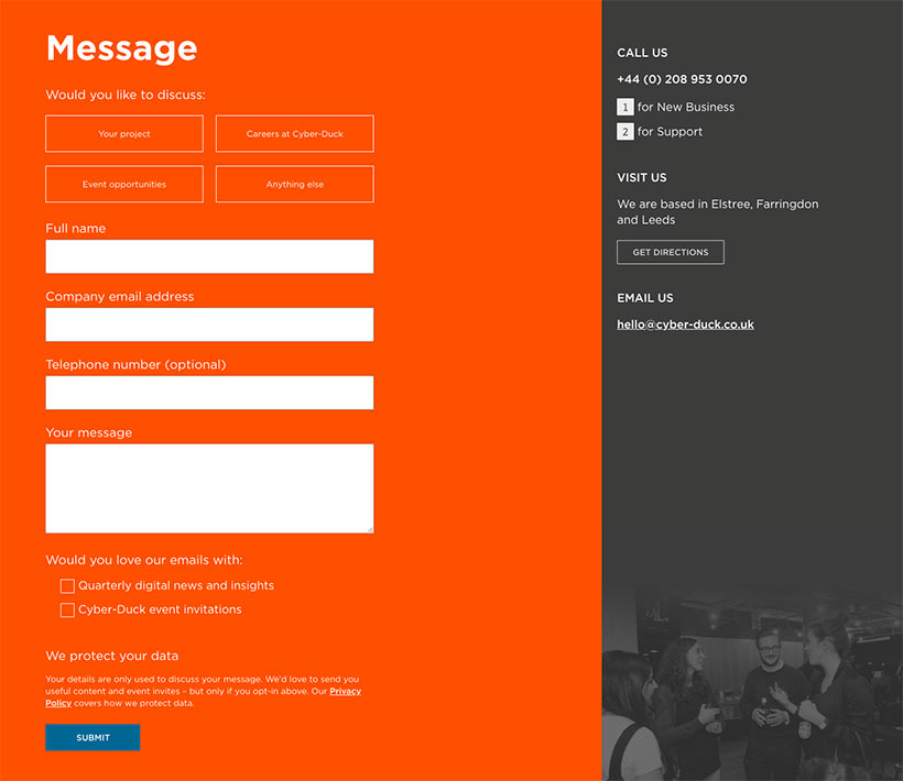 The Cyber-Duck GDPR compliant contact form