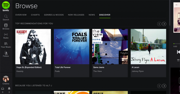 spotify Screenshot of Spotify's Browse feature