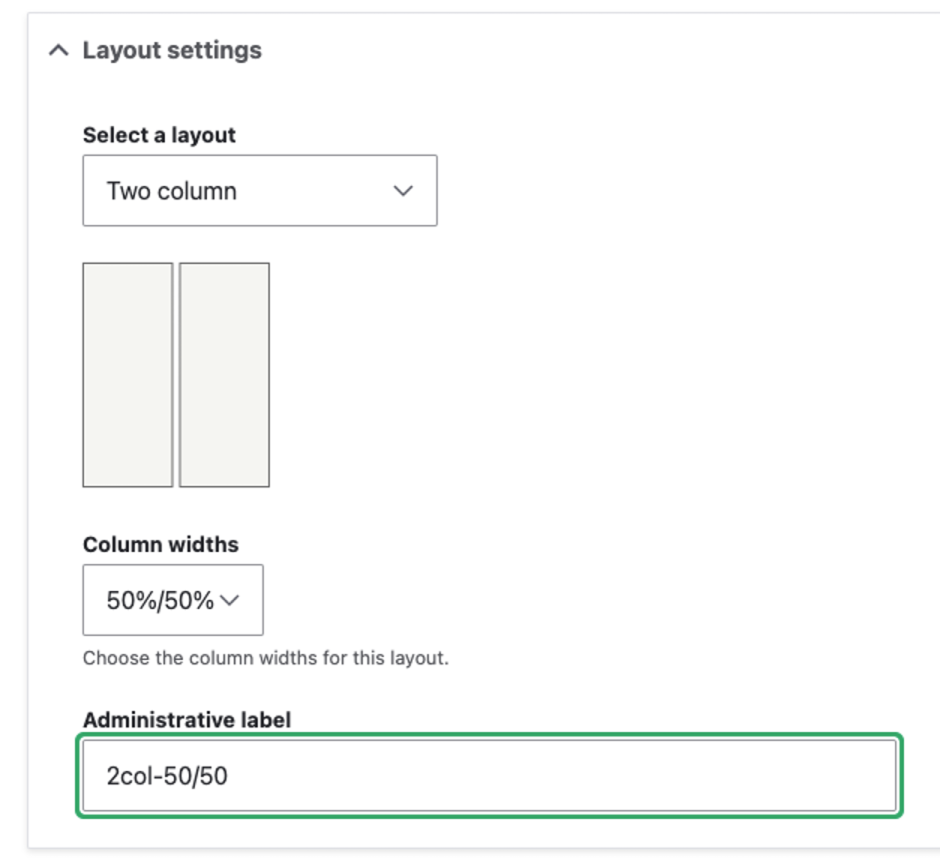 The field layout module, showing that two columns have been defined.