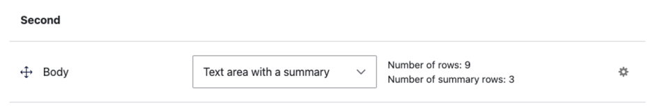The Second column, showing text area with a summary has been selected.