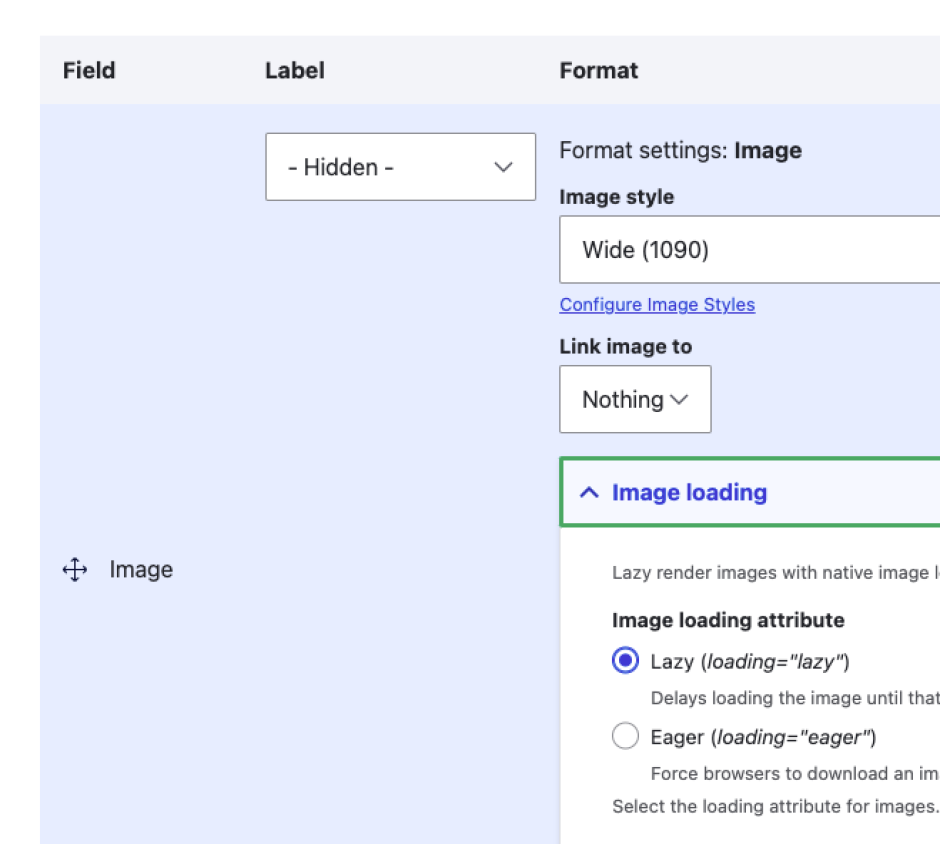 Selecting lazy loading as the image loading attribute.