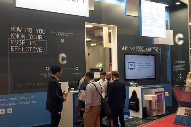 Crowd around MWR Countercept's exhibition stand