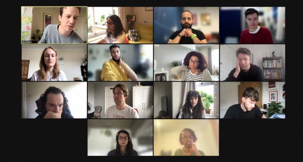 A screenshot of a Zoom call, with 14 members of the Cyber-Duck team joining a meeting while working from home.