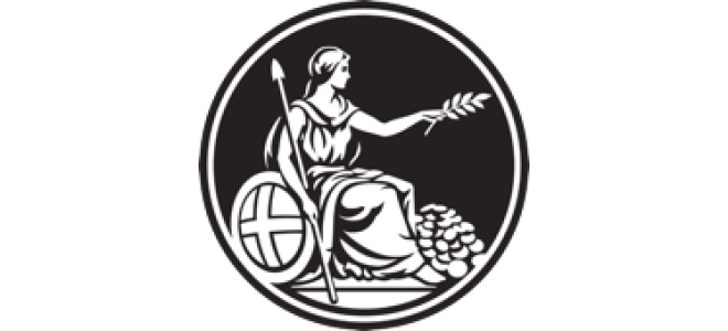 Monochrome seal for Bank Of England featuring a sitting Britannia