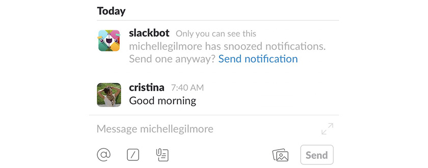 Slack highlights positive friction, as the user has control over notifications