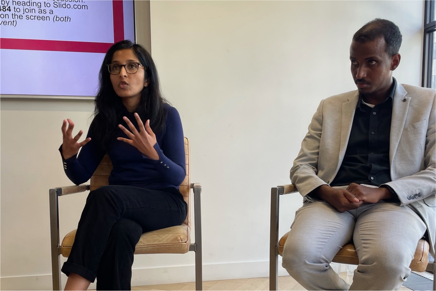 Meera Rao and Yahye Siyad talk on a panel at the Cyber-Duck X BIMA Breakfast on Inclusive Design