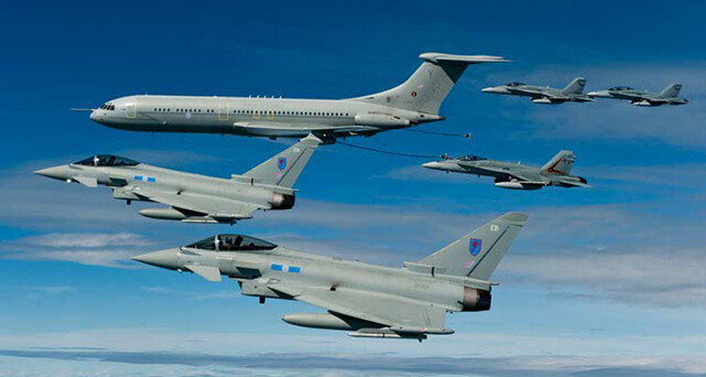 Eurofighter Typhoon squad flying through the sky