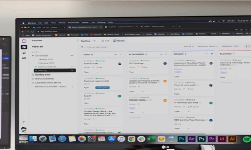 Computer screen showing ClicUp board 
