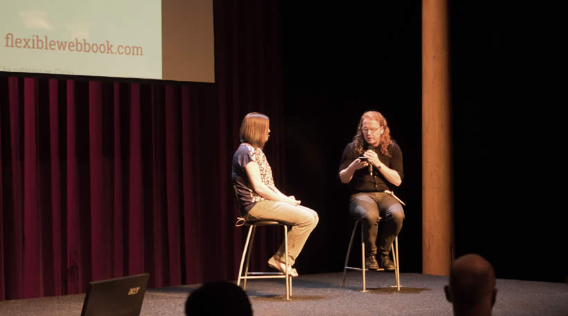 Zoe and Christian in the Q&A session after her talk.