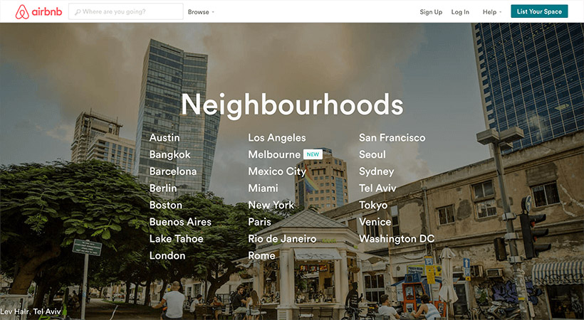 Airbnb's Neighbourhoods section