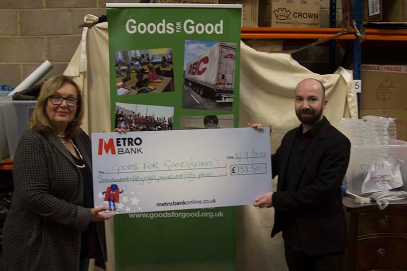 Delivering the cheque to Rosalind of Goods for Good