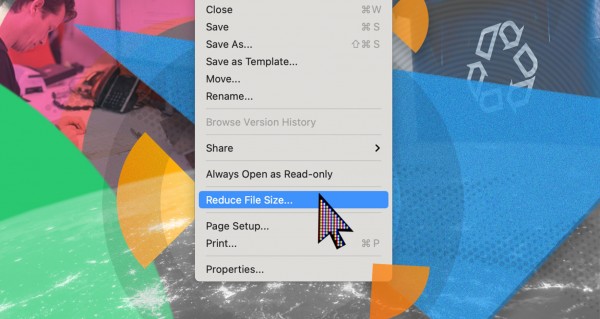 An illustration of a cursor clicking onto reduce file size, illustrating that we should minimise file sizes in sustainable design.